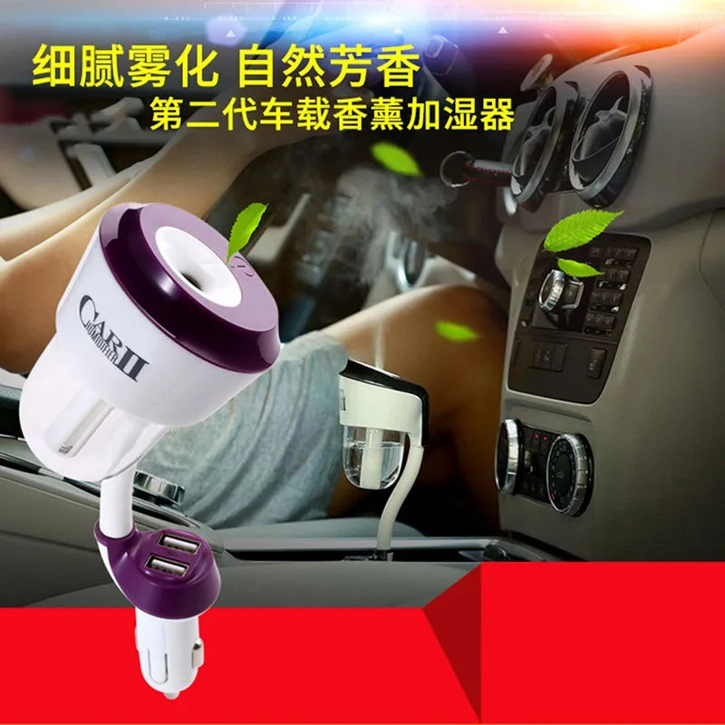 100pcs with 2USB Car II Logo 12V Car Humidifier Car Steam Air Purifier Freshener Aroma Diffuser Essential Mist Maker Fogger