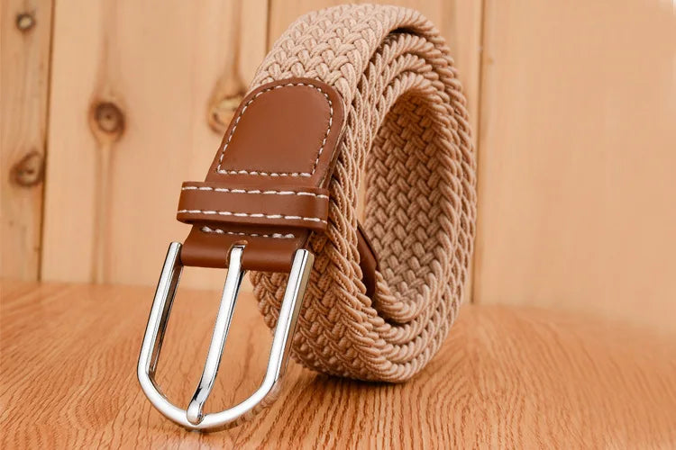 Men Women Casual Knitted Pin Buckle Belt Woven Canvas Elastic Stretch Webbing for Jeans Fashion Men's  Expandable