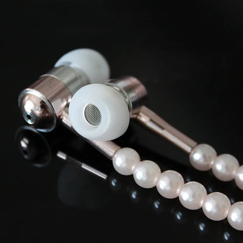 kecesic Arrival Fashion Earphones Luxurious Bling Pearl Necklace Earphones for Girls With Mic For iphone samsung free shipping