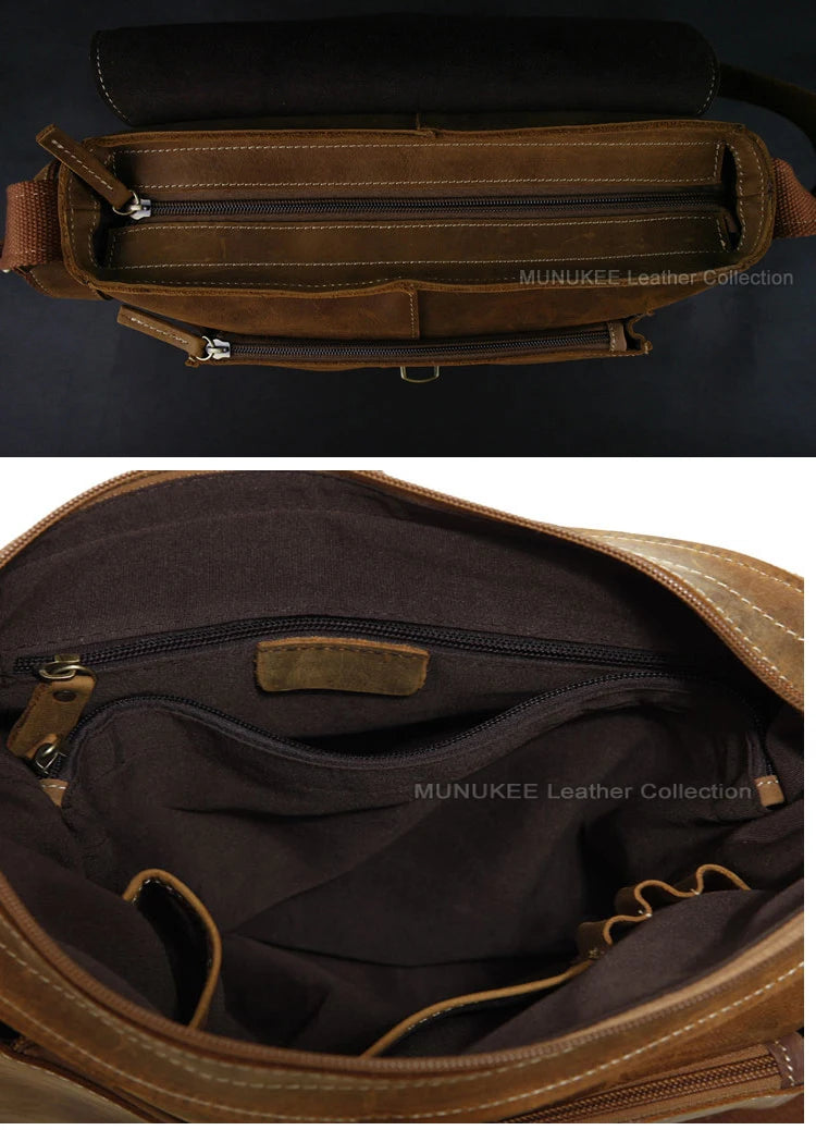 Vintage Men's Crazy Horse Leather Messenger Bag