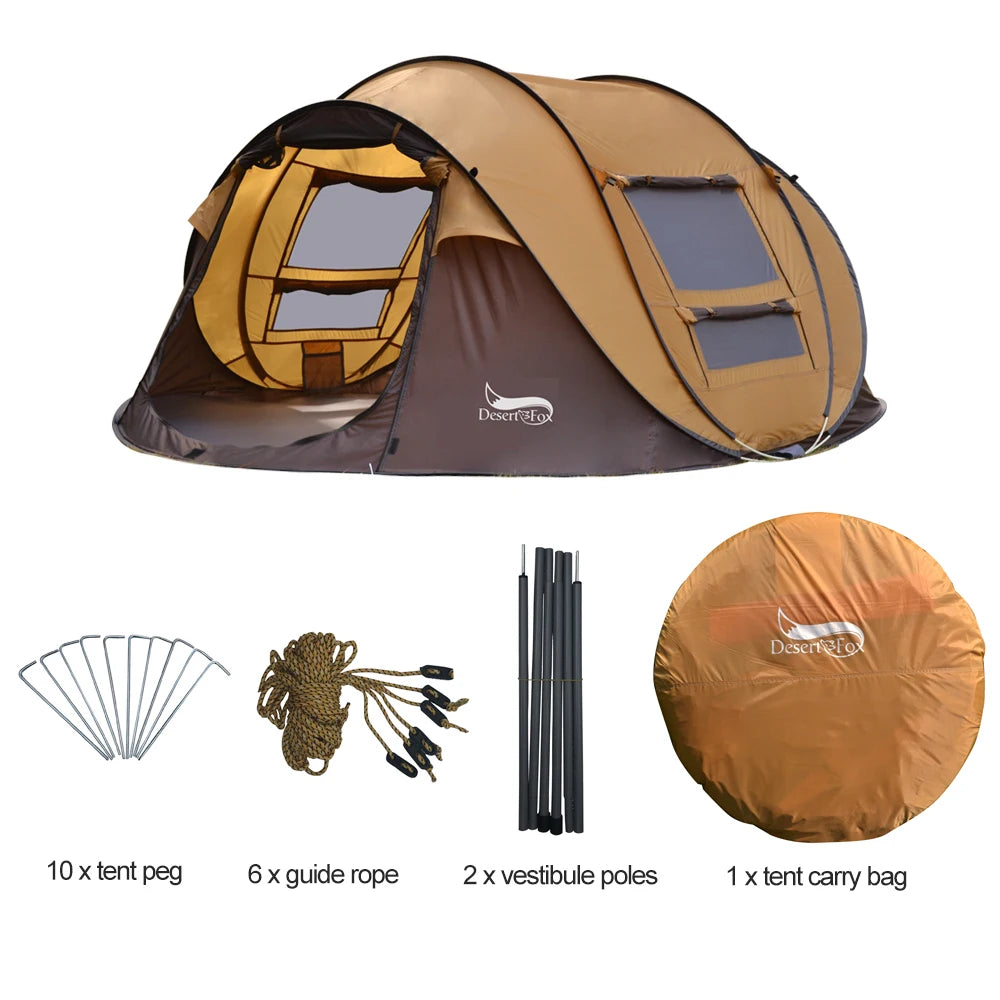 Desert&Fox Automatic Pop-up Tent, 3-4 Person Outdoor Instant Setup Tent 4 Season Waterproof Tent for Hiking, Camping, Travelling