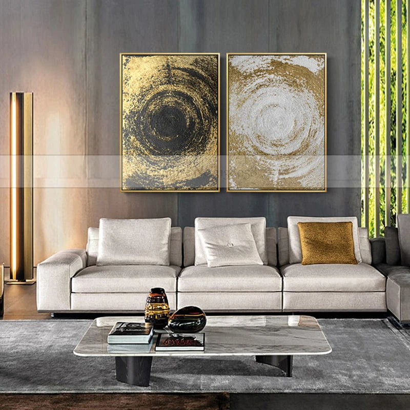 100% Handmade Gold And White Quicksand Abstract Canvas Painting Modern Home Decor Wall Art Oil Painting For Living Room  Bedroom