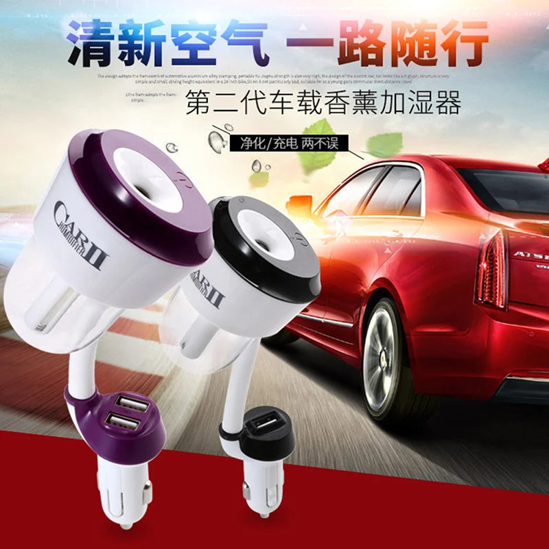 100pcs with 2USB Car II Logo 12V Car Humidifier Car Steam Air Purifier Freshener Aroma Diffuser Essential Mist Maker Fogger