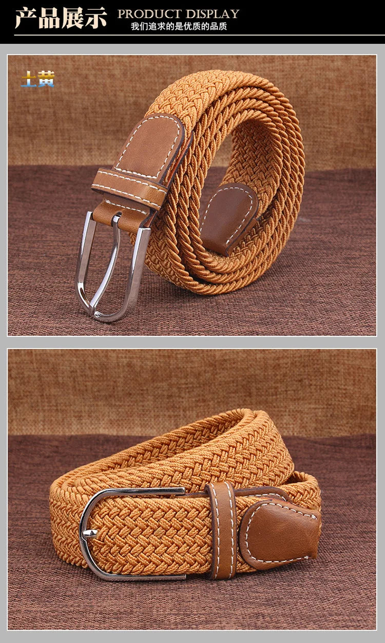 Men Women Casual Knitted Pin Buckle Belt Woven Canvas Elastic Stretch Webbing for Jeans Fashion Men's  Expandable