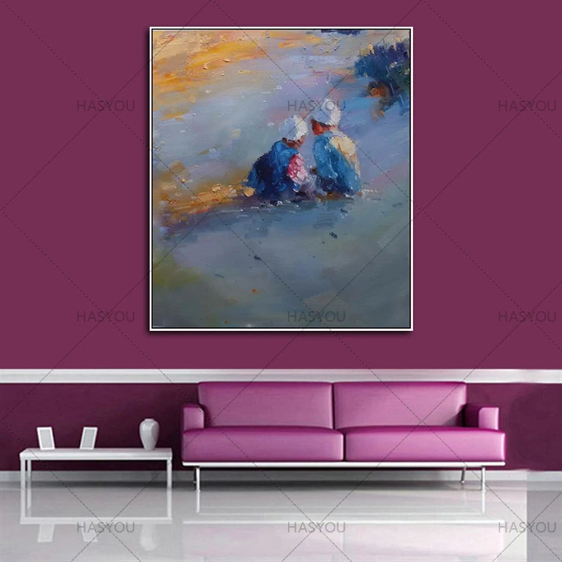 Modern Art Abstract Figure Landscape Abstract Beach Oil Painting On Canvas 100%Handmade Modern Living Room Home Wall Decoration