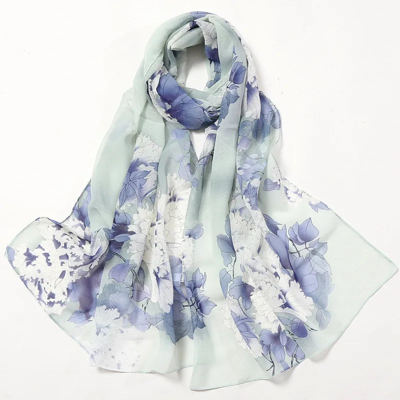 Fashion Women Silky Georgette Chiffon Floral Printing Beach Scarf Shawls Long Wraps Shawl Beach Scarf Kerchief Female Foulard