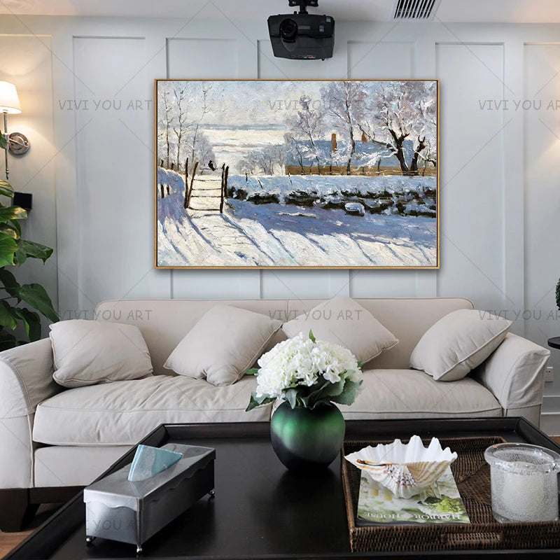 Winter Snow Attractive Scenery Handmade Oil Painting Modern Wall Art Canvas Painting Unique Gift Home Decor Unframed