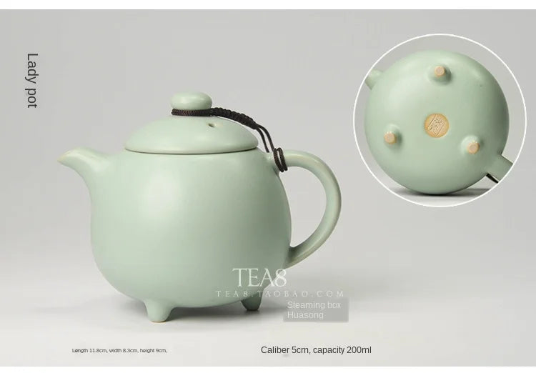 Azure Ru Ware Teapot High-End Authentic Gracked Glaze Little Pot of Vintage Pot Porcelain Kung Fu Kettle Tea Ceramic Teapot