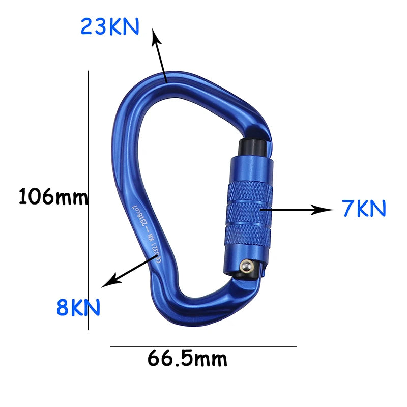 23KN Professional Rock Climbing Carabiner Safety Auto Lock Pear-shape Safety Buckle Hiking Survival Kit Protective Equipment