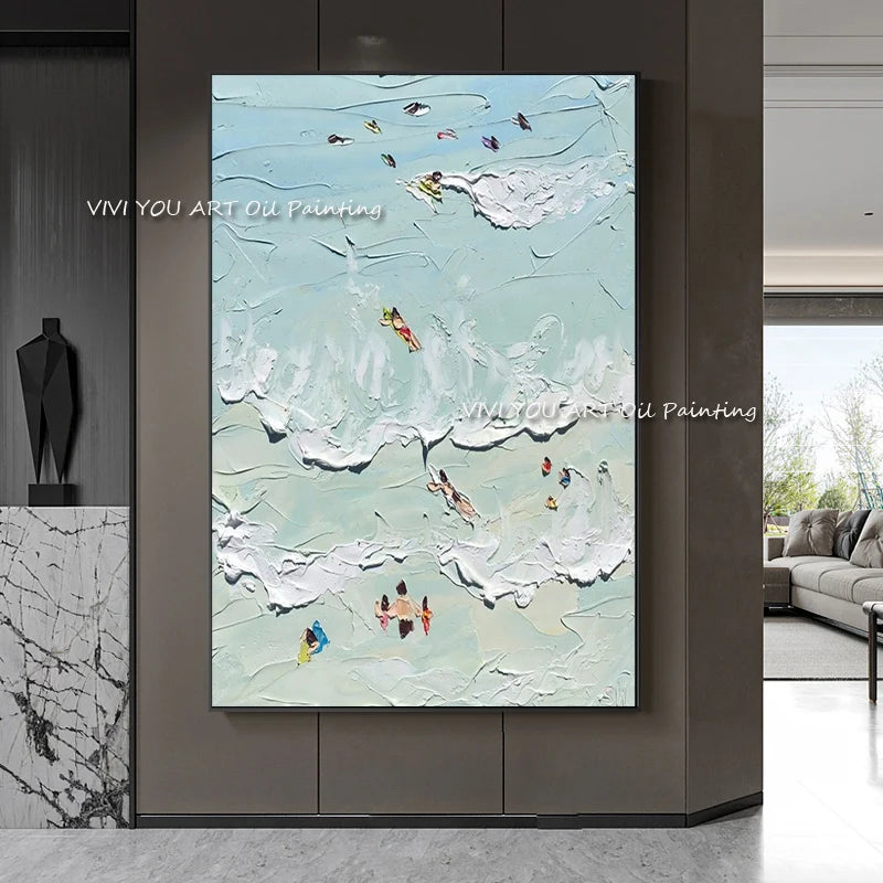 The Handmade Sea Beach View Man Oil Painting On Canvas Creative Nature Wall Art Pictures For Hotel  Home Decoration Happy Time