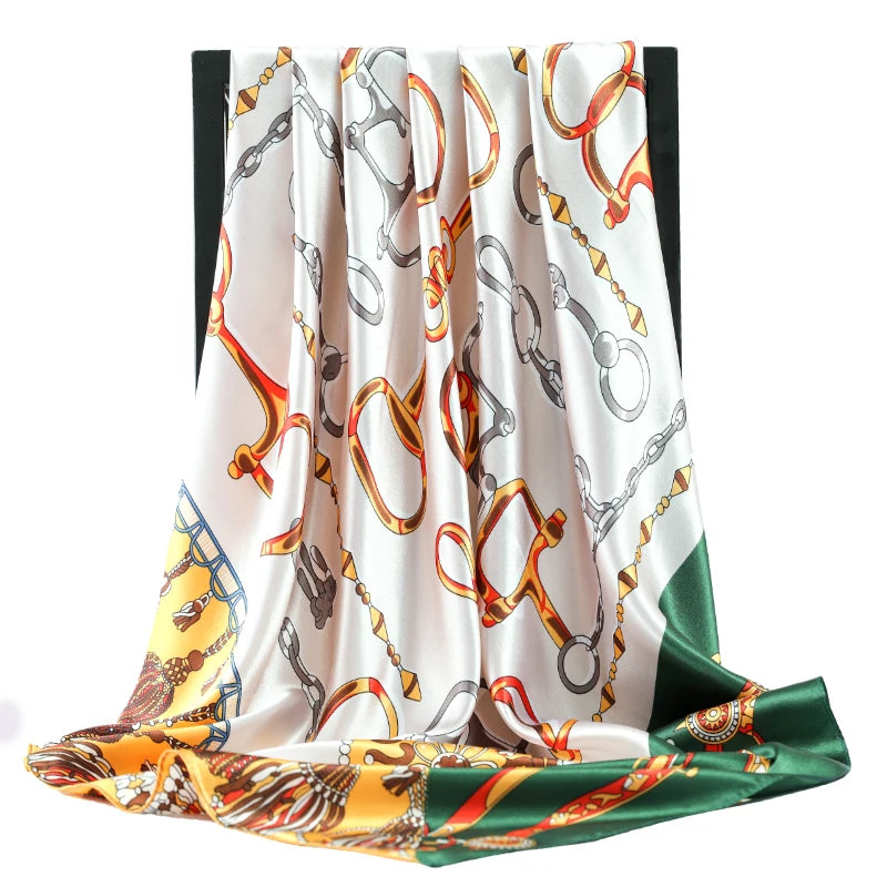 90*90cm Hijab Scarves Women Fashion Print Silk Satin Female Luxury Brand Square Shawls Head Ladies bandanna foulard muffler girl