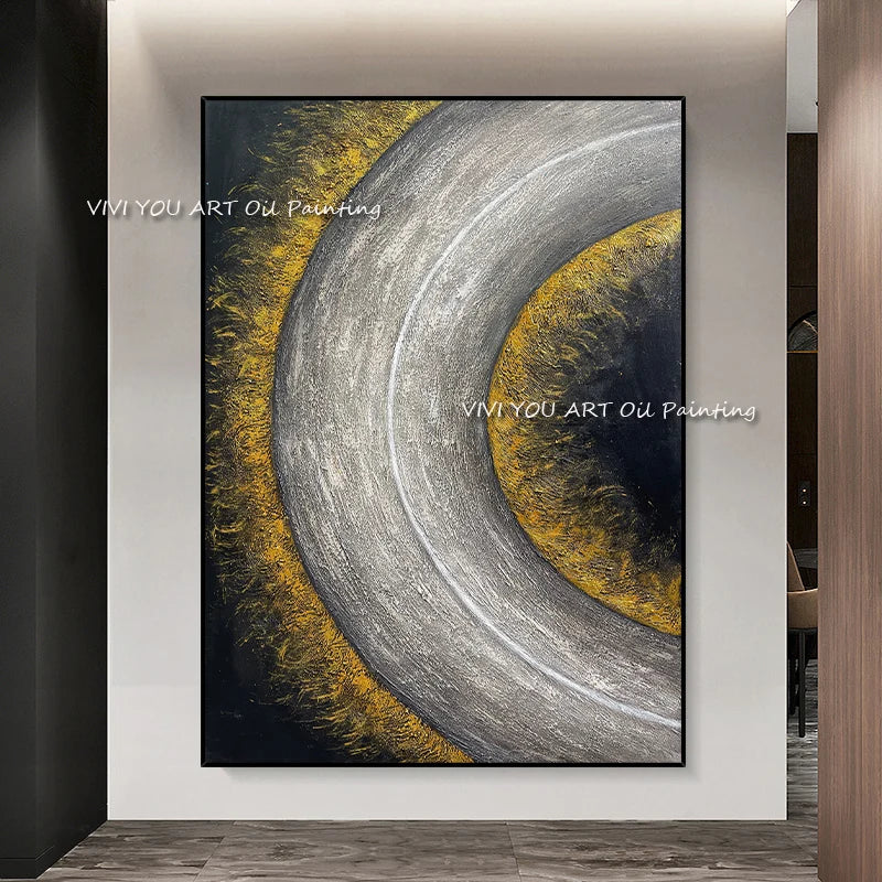 The Simple Large Half Circle New Abstract Handmade Mural Corridor Oil Painting On Canvas Wall Art Picture for Office Decoration