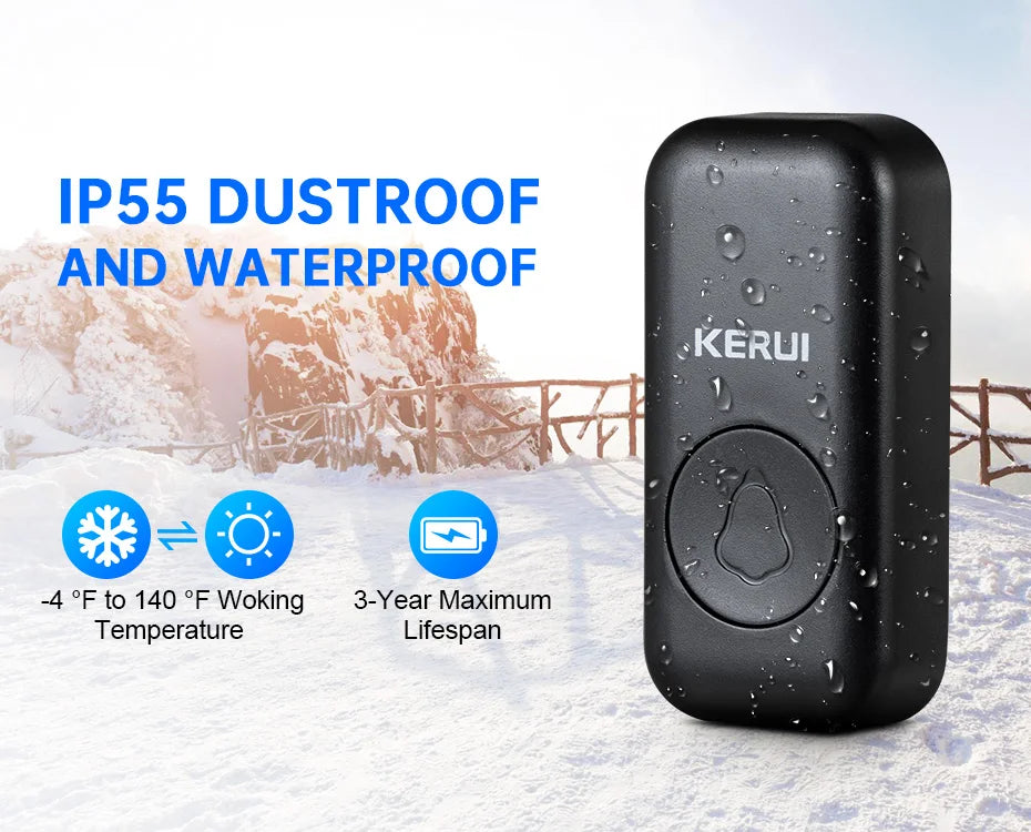 KERUI Outdoor M525 Waterproof Wireless Doorbell Smart Home Door Bell Kit LED Flash Security Alarm Welcome House 60 Melodies