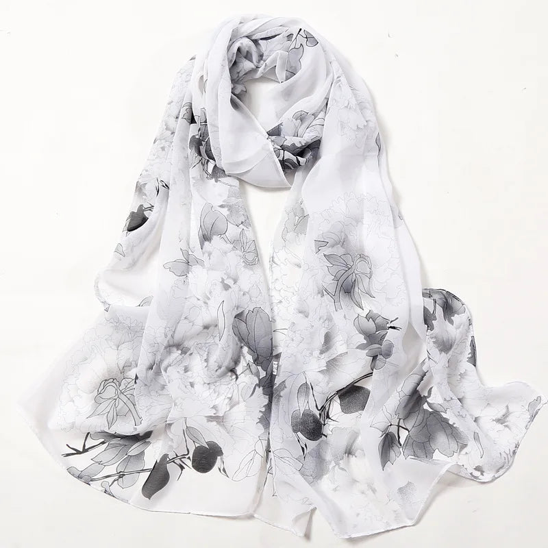 Fashion Women Silky Georgette Chiffon Floral Printing Beach Scarf Shawls Long Wraps Shawl Beach Scarf Kerchief Female Foulard