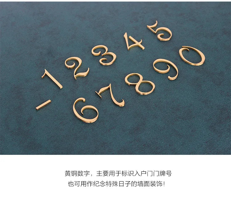 Brass Digital House Number Customized Home Self-Adhesive High-End Creative Hotel Metal Number Plate Vintage Ornament