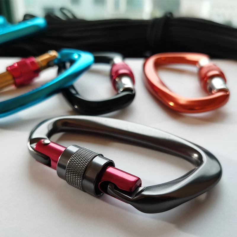 25KN Professional Climbing Carabiner D Shape Aviation Aluminum Safety Lock Outdoor Climbing Ascend Mountaineering Equipment