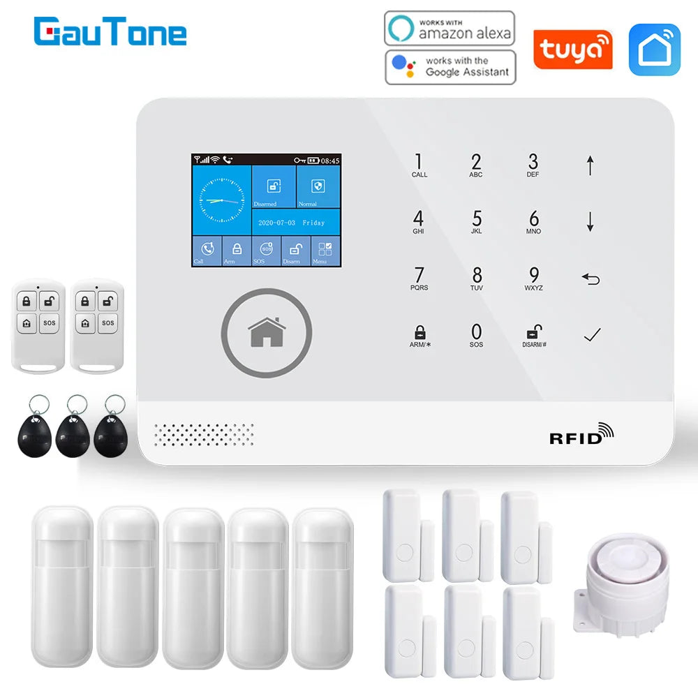 GauTone PG103 tuya WiFi Alarm System Security Home with RFID Card Motion Sensors Smart Life app Control only black