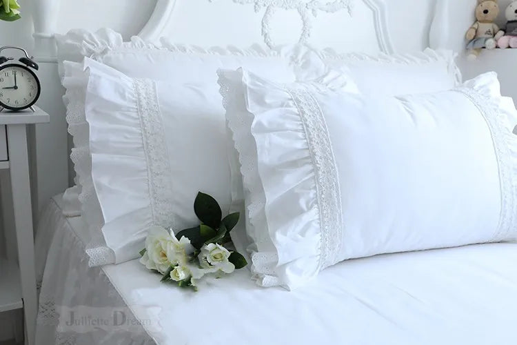 1 piece Princess Pure White Double Layer Lace Flounced Cotton Wedding Pure Cotton Bedding Pillowcase pillow cover fall decor