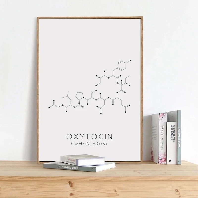 Serotonin & Dopamine Molecule Line Art – Canvas Print