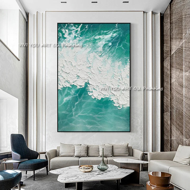 The Best Handmade Color Sea Wave Mural Oil Painting On Canvas New Creative Wall Arts Picture For Living Room Decoration Seascape