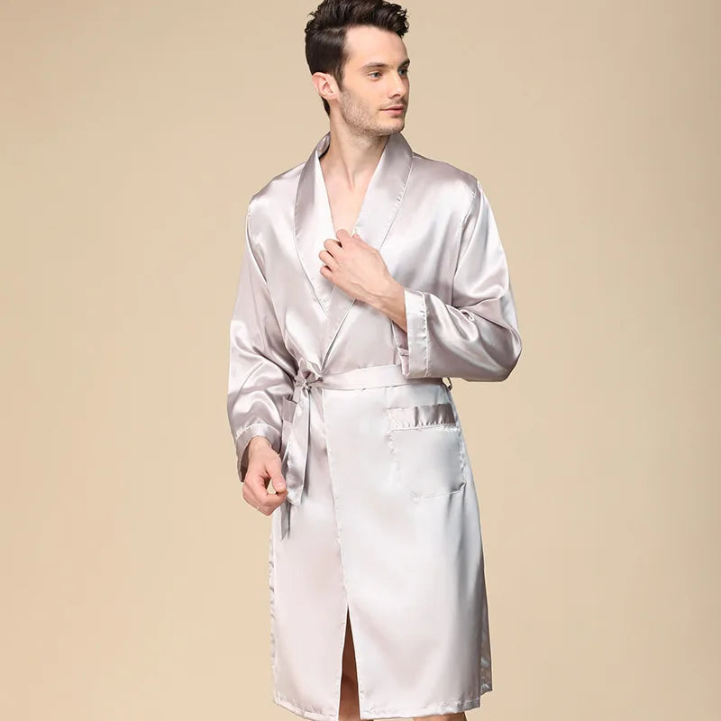 New Design High-quality Satin Silk Sleepwear Bathrobe Nightgown Kimono Men Solid Color Nightwear Pajama Male Robe халат мужской