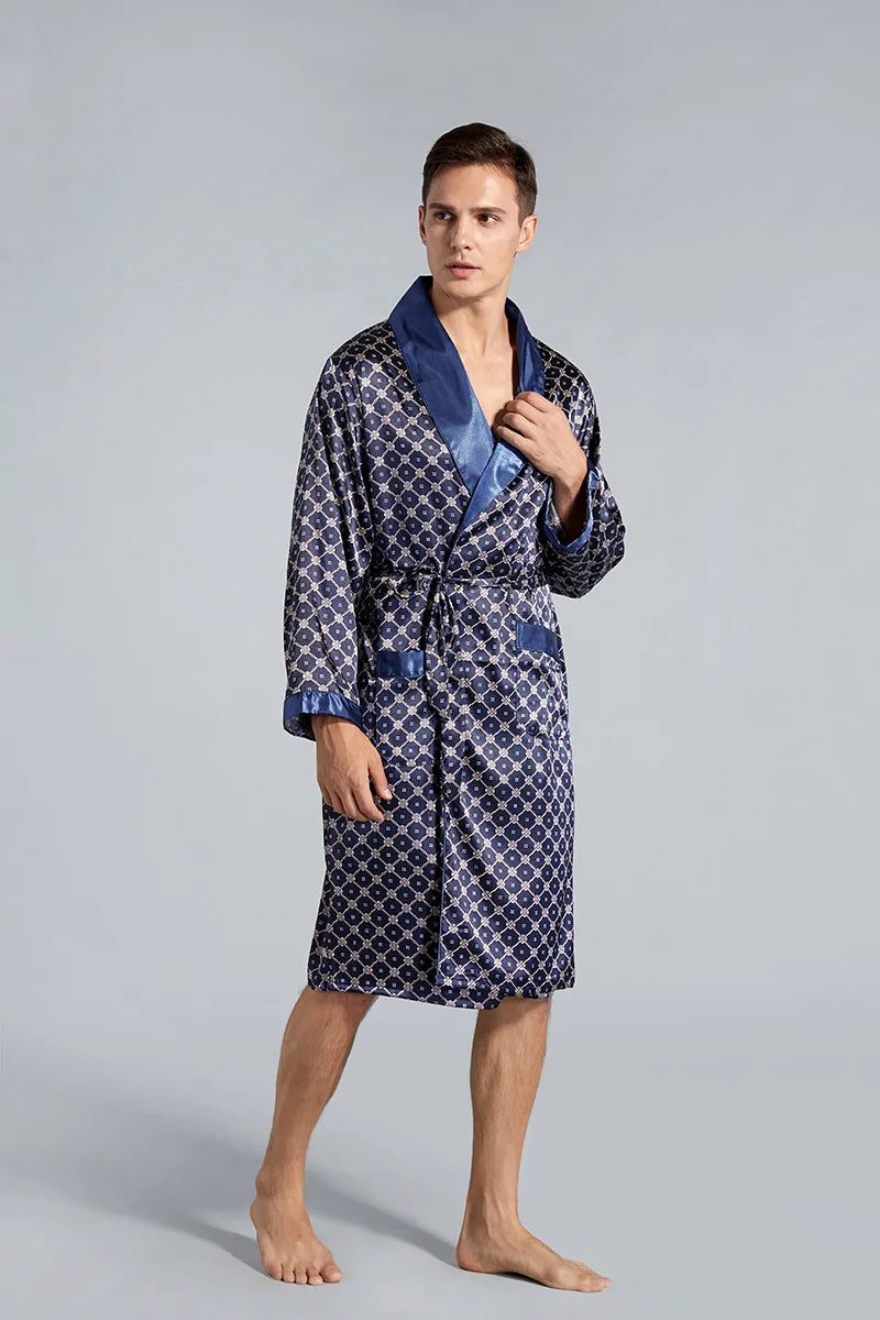 Luxury Men's Silky Satin Kimono Robe 5XL Long Sleeve Sleepwear Bathrobe Oversized Satin Nightgown Summer Home Clothes