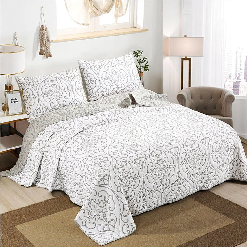 Luxury Embroidered Cotton Quilt Set – 3-Piece Bedding Collection