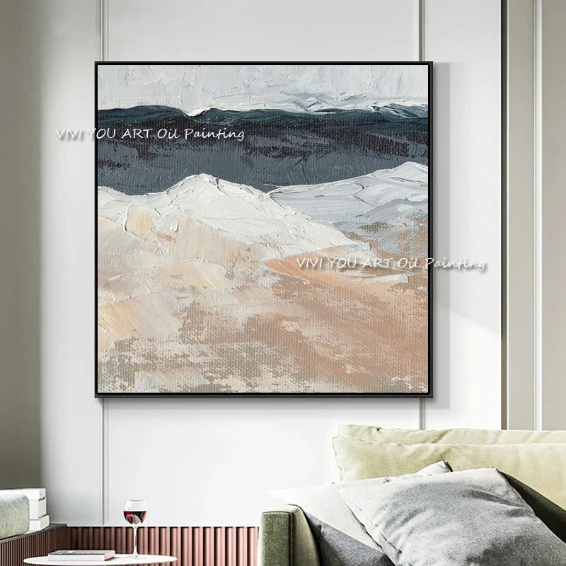 The 100%Hand Painted Simple Nature Oil Paintings on Canvas Abstract Painting Wall Picture for Decor Artwork Gray Mountain View