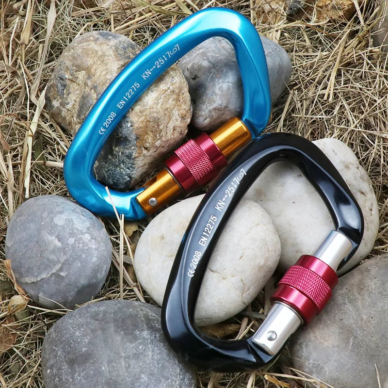 25KN Professional Climbing Carabiner D Shape Aviation Aluminum Safety Lock Outdoor Climbing Ascend Mountaineering Equipment