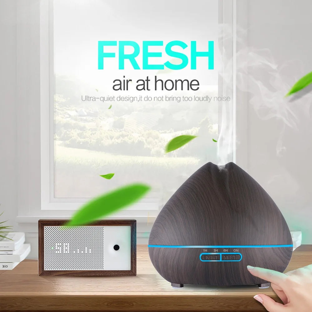 550ML APP Control Essential Oil Aroma Diffuser With Wood Grain Ultrasonic Air Humidifier 7 Color LED Lights For Home Office