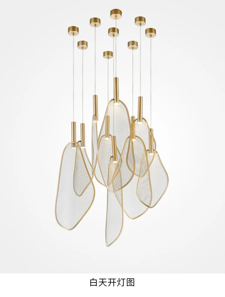 Modern Unique Fan Shape Pendant Lights Fixtures Personality For Parlor Bedroom Restaurant Home Art Deco Hanglamp Matte Gold