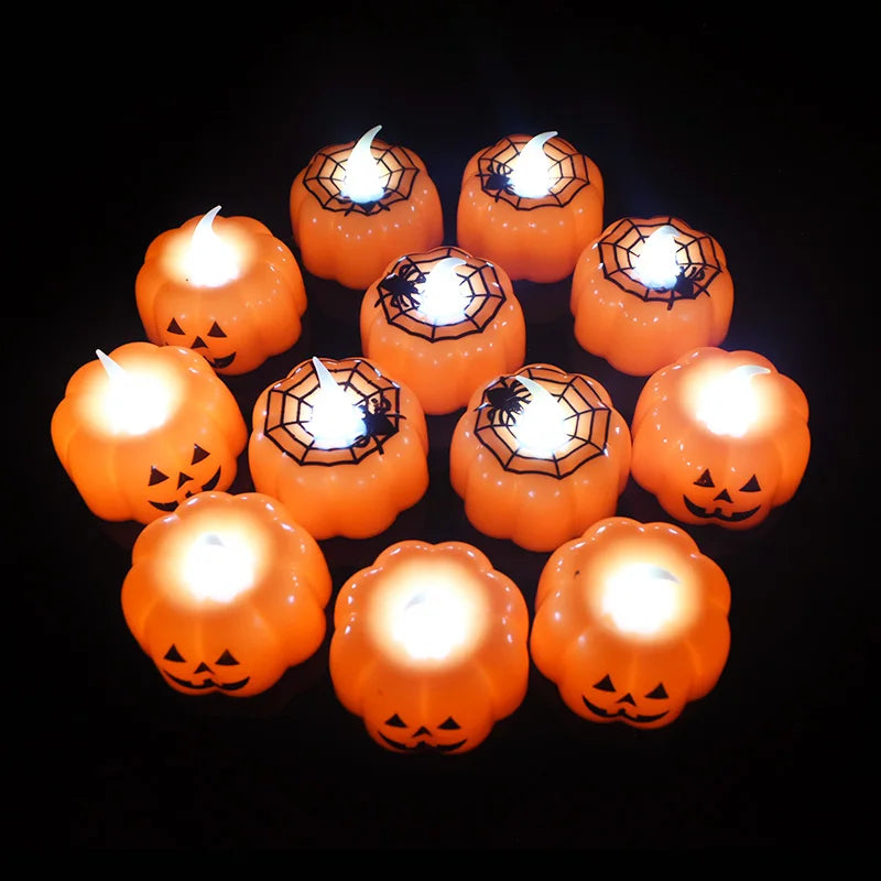 6Pcs/lot LED Pumpkin Light Halloween Decoration Ornaments Flickering Flameless Nigh Lamp Holloween Party Decoration Supplies