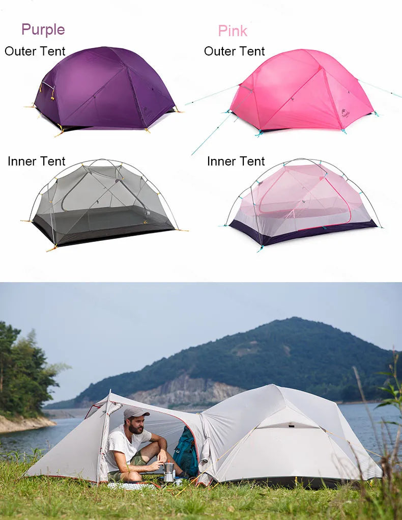 Naturehike Camping Tent 2 Person Mongar Ultralight Tent Outdoor Travel Tent Double Layer Waterproof Tent 3 Season Portable Tent