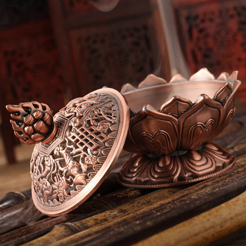 Lotus Flower Incense Burner Buddhism Buddha Holder Brass Mini Censer Incense Metal Craft Home Decoration