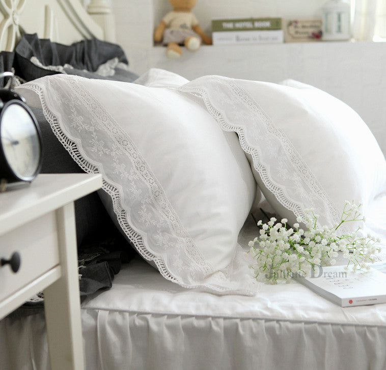 1 piece Princess Pure White Double Layer Lace Flounced Cotton Wedding Pure Cotton Bedding Pillowcase pillow cover fall decor