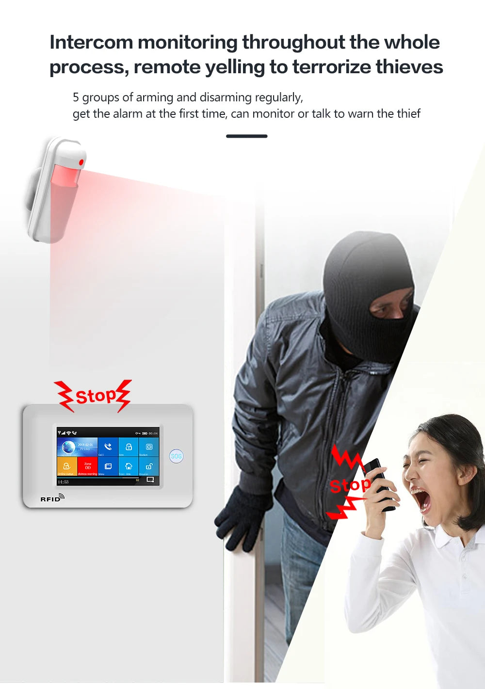 PGST 433MHz All Touch Screen Wireless WIFI GSM RFID Card Burglar Alarm System Smart Home Security DIY Alarm TUYA Smart Life