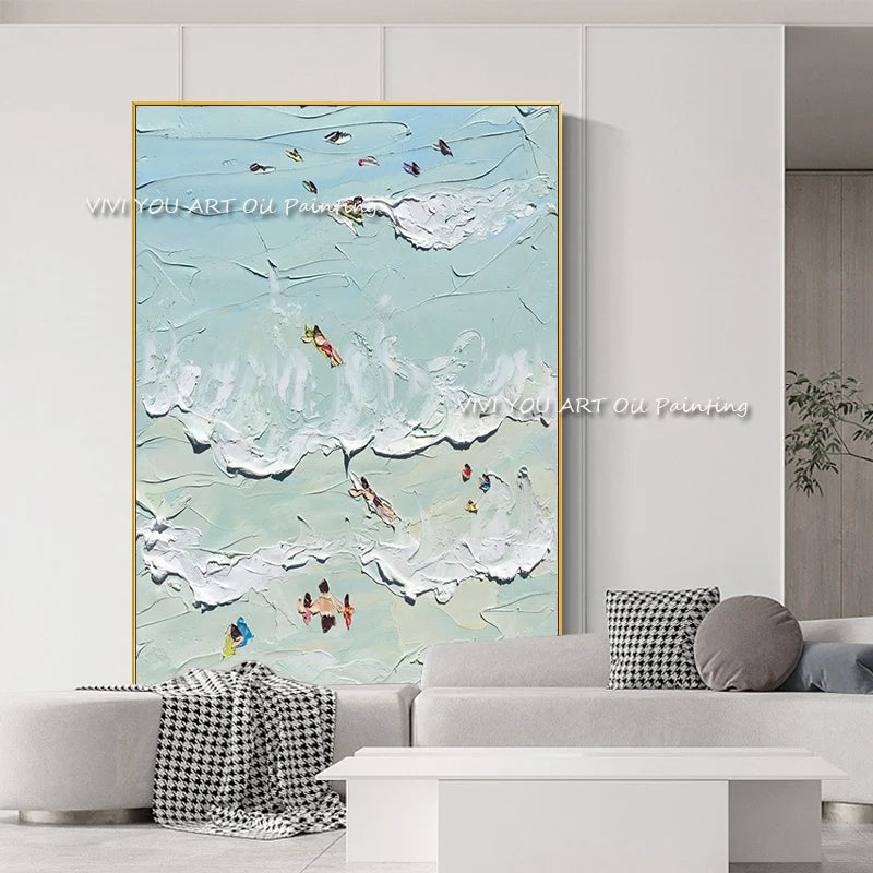 The Handmade Sea Beach View Man Oil Painting On Canvas Creative Nature Wall Art Pictures For Hotel  Home Decoration Happy Time