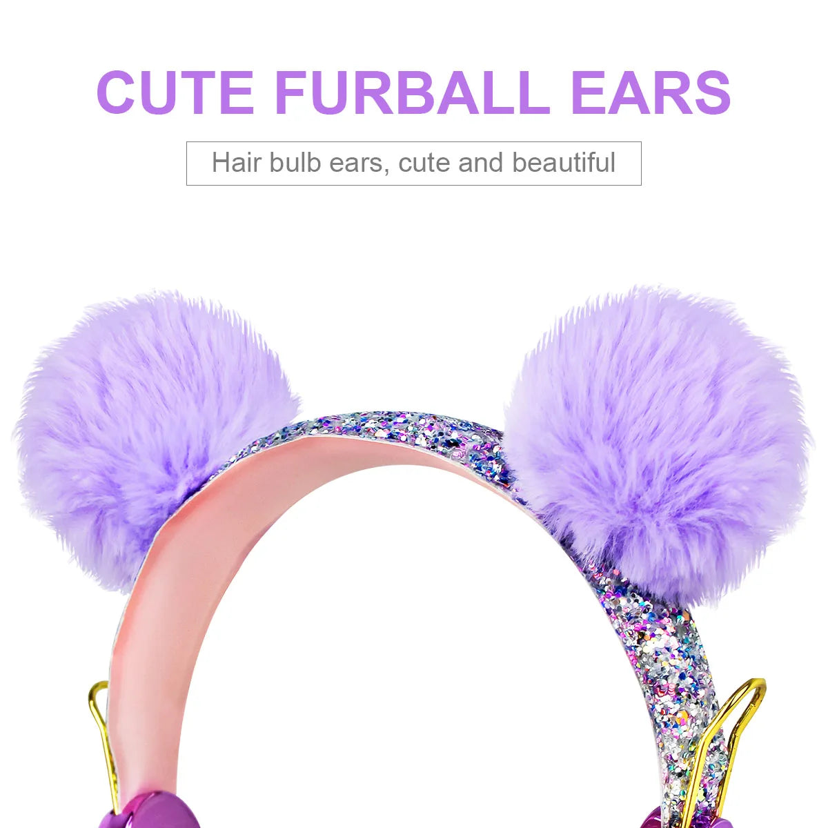 Bling Girl Kid Bluetooth Wireless Headphone With Microphone Luxury Glitter Cute Hairball Music Helmet Wired Phone Headset Gift