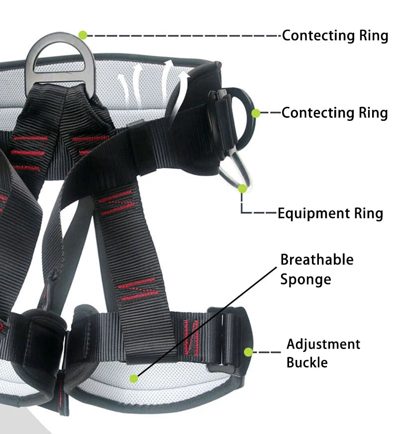 Camping Safety Belt 25KN Outdoor Sports Rock Mountain Climbing Half Body Harness Downhill Safety Descender