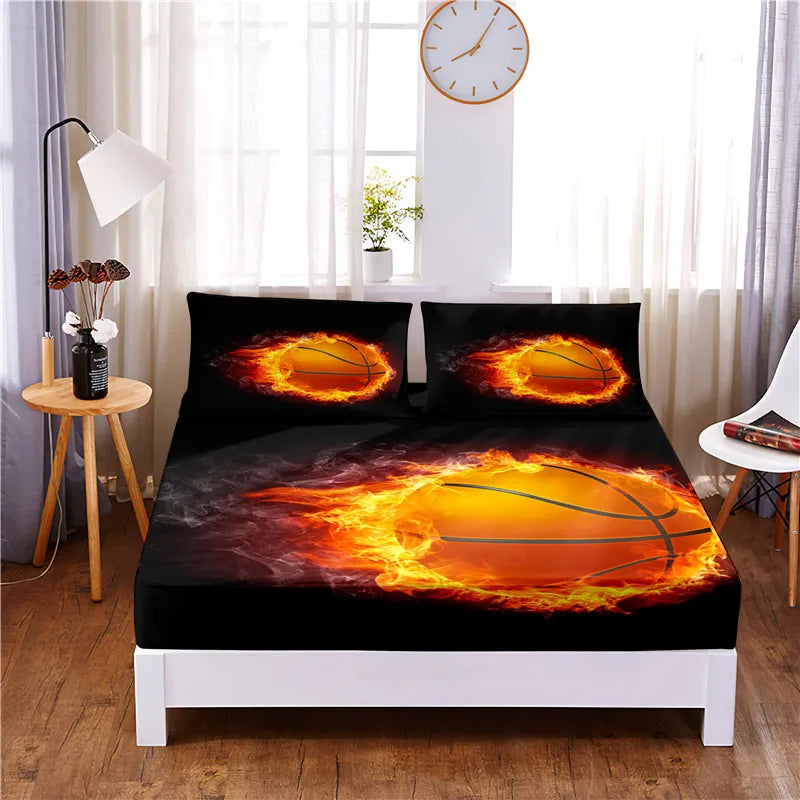 Basketball Digital Printed 3pc Polyester  Fitted Sheet Mattress Cover Four Corners with Elastic Band Bed Sheet Pillowcases