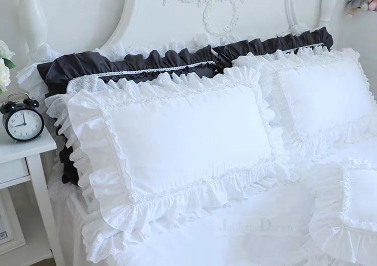 1 piece Princess Pure White Double Layer Lace Flounced Cotton Wedding Pure Cotton Bedding Pillowcase pillow cover fall decor