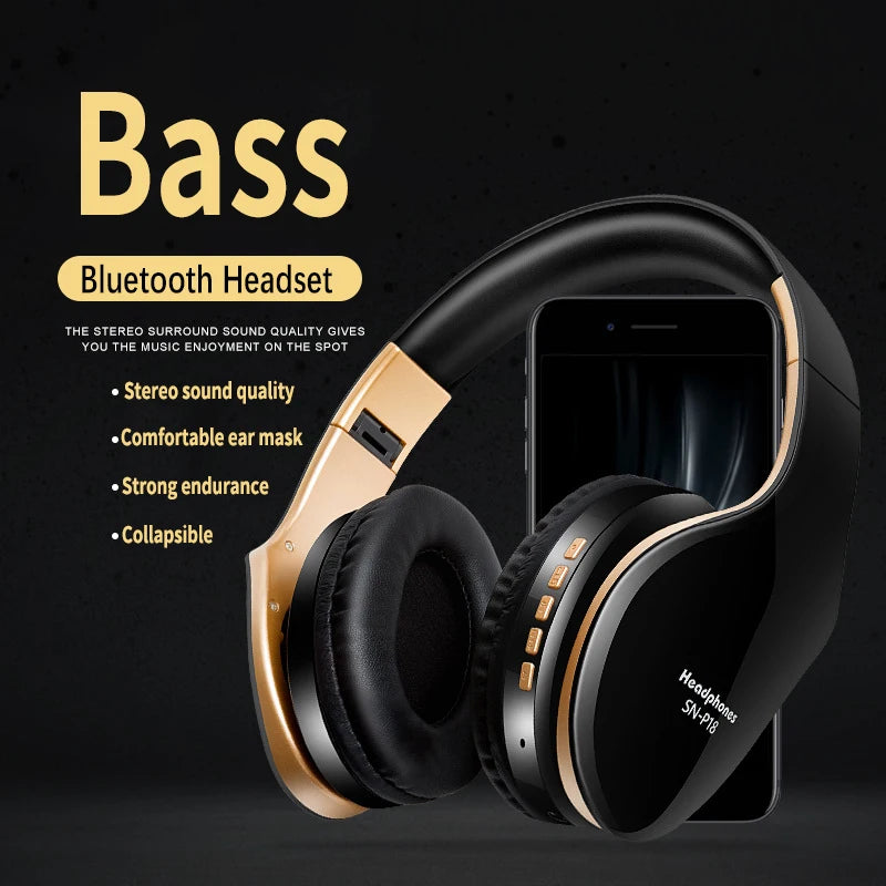 Wireless Bluetooth Headphones Noise Reduction Headset Foldable Stereo Bass Sound Adjustable Earphones With Mic for Smartphone PC