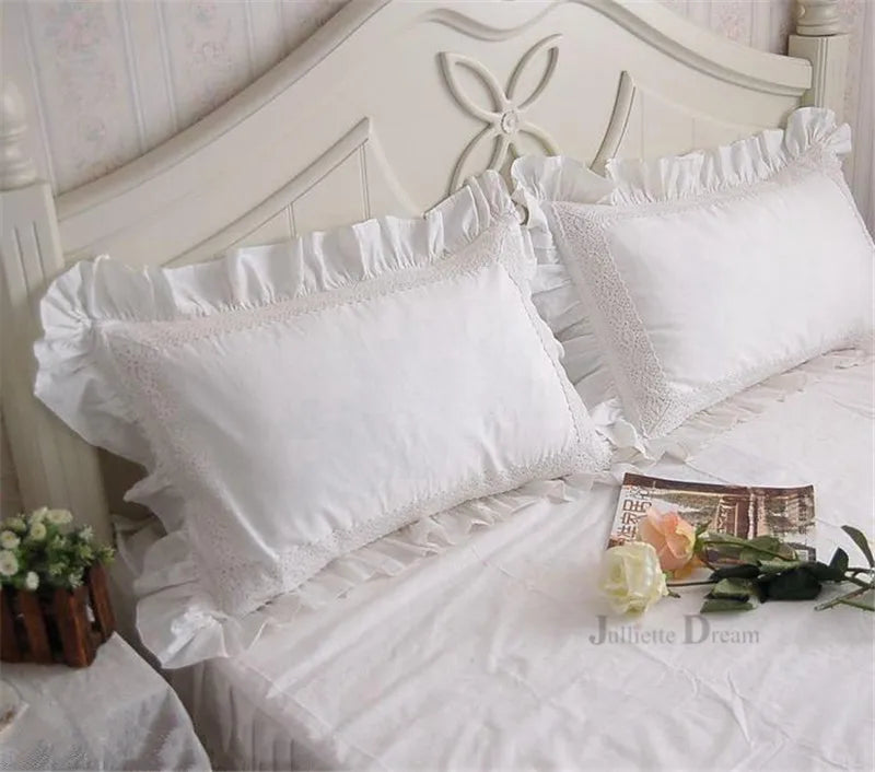 1 piece Princess Pure White Double Layer Lace Flounced Cotton Wedding Pure Cotton Bedding Pillowcase pillow cover fall decor