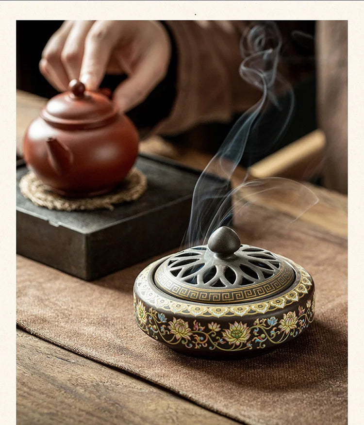 Ceramic Incense Burner Holder Coil Cones Stick Incense Buddhist Home Decor Tearoom Yoga Room Desktop Ornaments 8 Styles