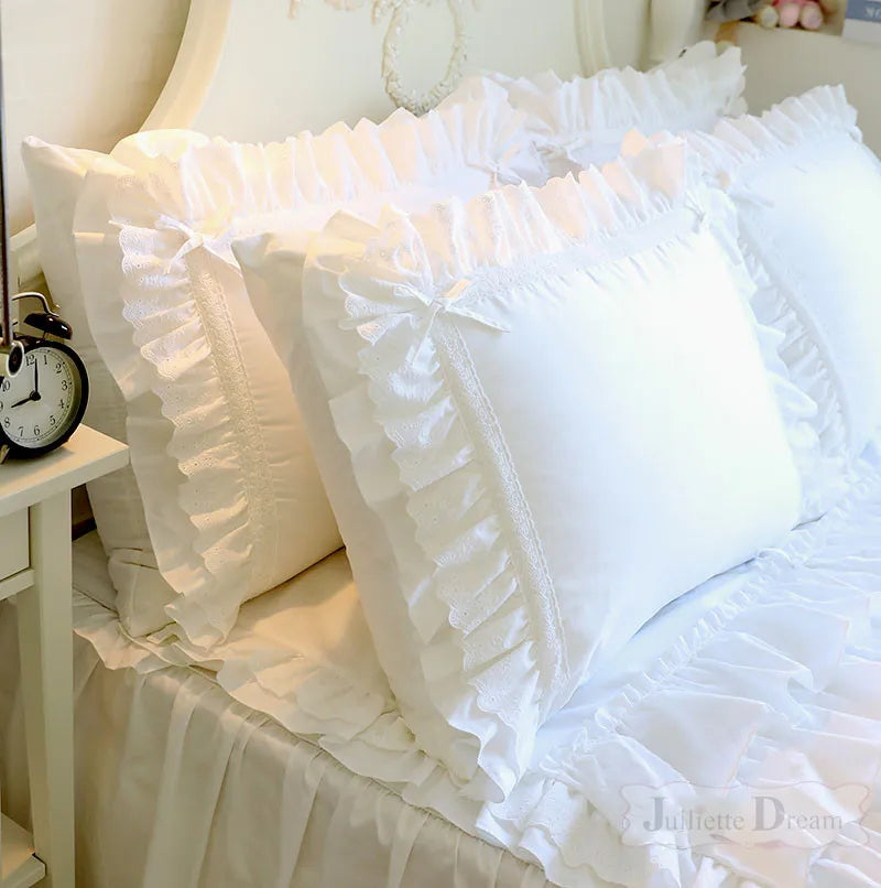 1 piece Princess Pure White Double Layer Lace Flounced Cotton Wedding Pure Cotton Bedding Pillowcase pillow cover fall decor