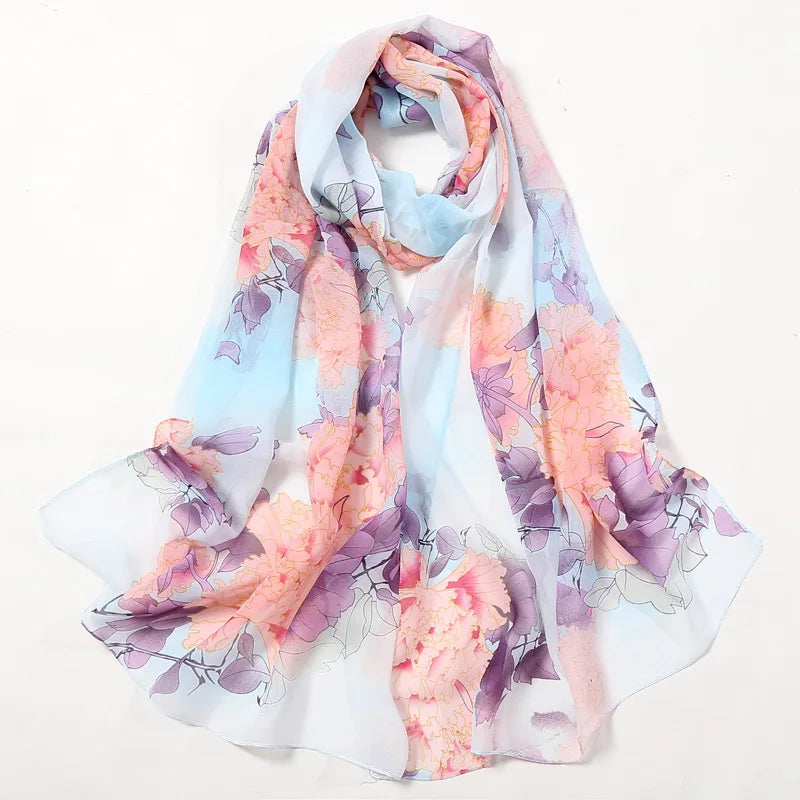 Fashion Women Silky Georgette Chiffon Floral Printing Beach Scarf Shawls Long Wraps Shawl Beach Scarf Kerchief Female Foulard