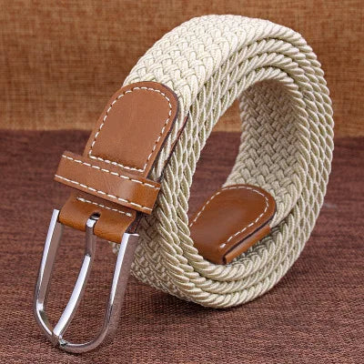 Men Women Casual Knitted Pin Buckle Belt Woven Canvas Elastic Stretch Webbing for Jeans Fashion Men's  Expandable