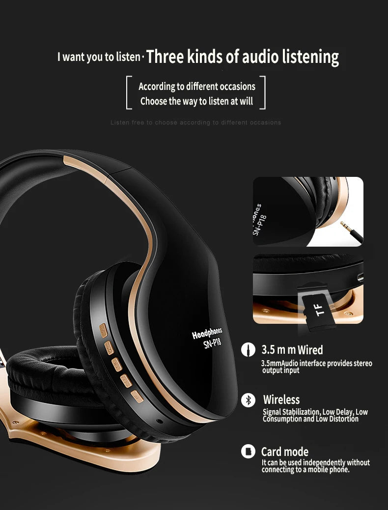 Wireless Bluetooth Headphones Noise Reduction Headset Foldable Stereo Bass Sound Adjustable Earphones With Mic for Smartphone PC