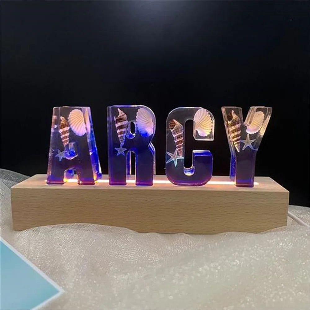 Personalized Custom 26 Letter Initial Pressed Dried Flower Nightlight USB LED Wood Base Night Light Home Decor Unique Gift