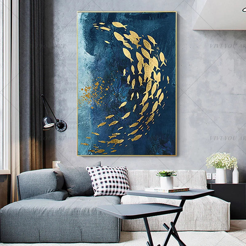 2020 New Handmade Golden Fish Oil Painting Canvas Wall Art Paint Home Decor Home Decoration Wall No Frame